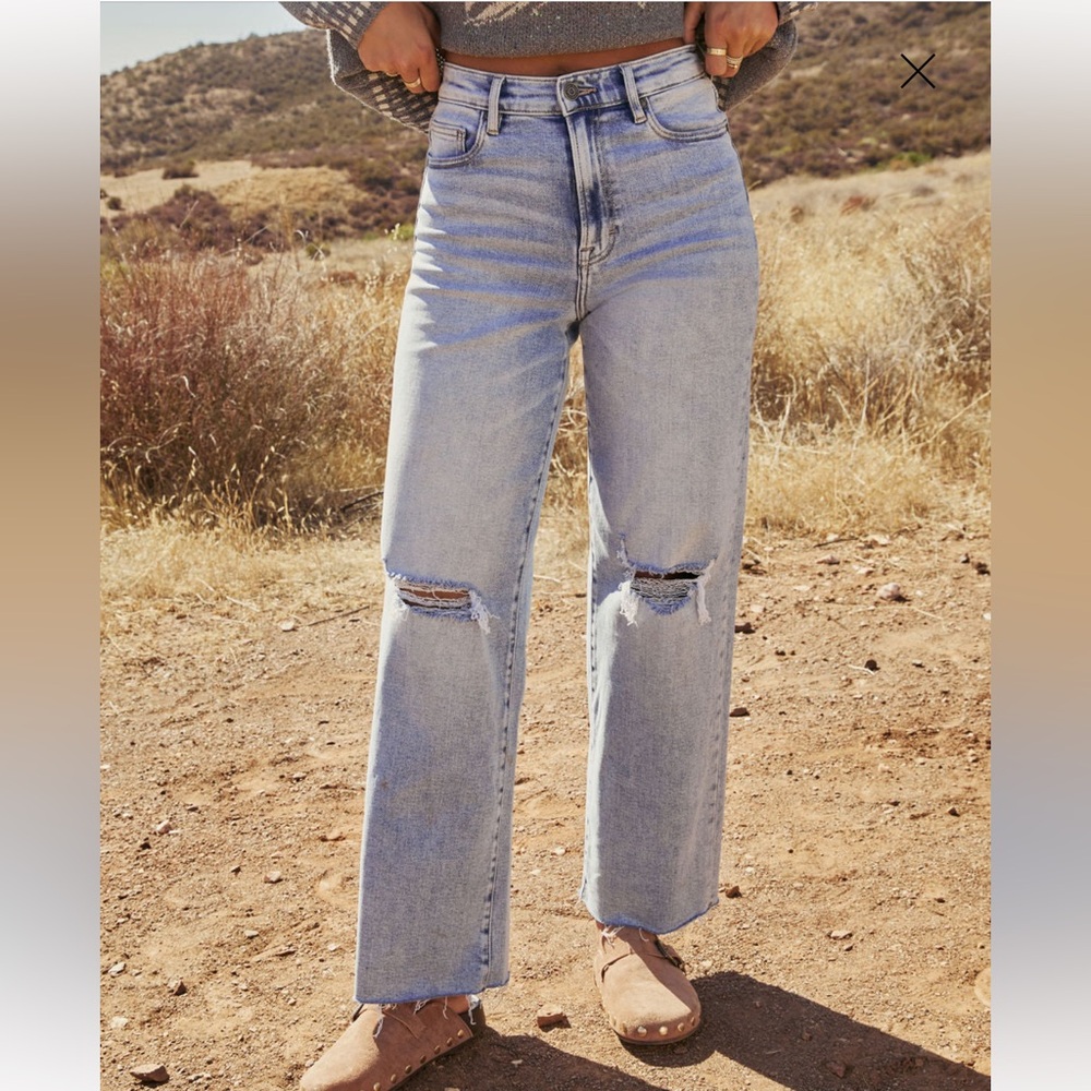 Vici High Rise Light Wash Distressed Straight Jeans